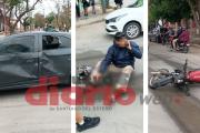 Fuerte choque deja un motociclista herido: se estrelló contra la ventanilla de un auto