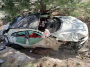 Una Ferrari despistó y chocó contra un árbol en San Martín de los Andes: dos personas fueron hospitalizadas