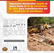 El Gobierno nacional dispone prórroga tributaria para contribuyentes de Samaipata