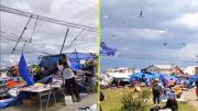 Reportan paso de remolino por feria de Puerto Montt: Toldos quedaron desarmados y varias prendas volando por los cielos
