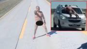 Violento y repugnante episodio en Chile: un hombre desnudo frenó el tránsito y atacó a un auto argentino