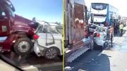 Accidente múltiple en Ruta 5 Sur: Dos heridos graves tras choque entre camión, bus y dos autos a la altura de Pelequén
