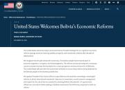 Estados Unidos valora positivamente las reformas económicas de Bolivia