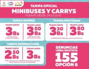 La Alcaldía de La Paz define en Bs 3.00 la tarifa de minibuses para tramos cortos y Bs 3,.50 para largos