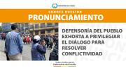 DEFENSORÍA DEL PUEBLO EXHORTA A PRIVILEGIAR EL DIÁLOGO PARA RESOLVER CONFLICTIVIDAD