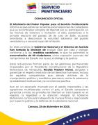 Ministerio para el Servicio Penitenciario confirma excarcelación de 99 detenidos