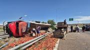 Un camión cargado con duraznos volcó en la Ruta 40 y el tránsito quedó interrumpido
