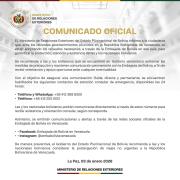 Cancillería activa medidas de protección y asistencia para bolivianos en Venezuela