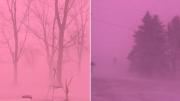 Inusual cielo rosado en un estado de EE.UU. en plena tormenta invernal