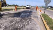 Indignación en Roque Pérez por el “parche” de Corredores Viales para ocultar los pozos antes de dejar la Ruta 205