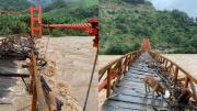 CONTINÚAN LAS EMERGENCIAS EN AMAZONAS: puente colgante El Aserradero en riesgo por crecida del río Utcubamba (FOTOS Y VIDEO)