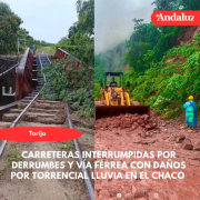 Carreteras interrumpidas por derrumbes y vía férrea con daños por torrencial lluvia en el Chaco
