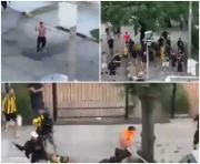 Hinchas de Peñarol y Colo Colo se agarraron a fierrazos, golpes y rompieron autos