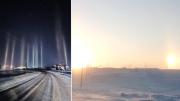 2 soles y ‘pilares de luz’ en el cielo: inusuales fenómenos ópticos sorprenden en Rusia