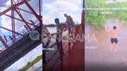 Imprudencia extrema: se arrojaron desde el Puente Carretero al Río Dulce en plena crecida