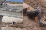 Estremecedores videos: una persona colgando y otra arriba de una máquina arrastrada en la Ruta 40