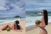 Con un coco en la mano y en microbikini bicolor: Anto Ciavaglia deslumbró en Brasil