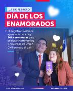 San Valentín: 544 parejas celebrarán su matrimonio o AUC este 14 de febrero