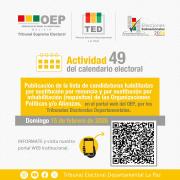 TED La Paz publica la lista de candidatos habilitados para las subnacionales
