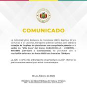 Restricción vehicular temporal en tramo Caracollo – Confital – Bombeo por trabajos de limpieza