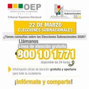 Habilitan línea gratuita de información ciudadana para las Elecciones Subnacionales