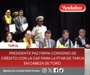 Presidente Paz firma convenio de crédito con la CAF para la PTAR de Tarija en Cabeza de Toro