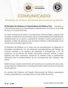 Defensa coordina apoyo tras accidente aéreo y expresa solidaridad con El Alto