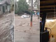 Feroz tormenta en Mendoza: calles como ríos, autos arrastrados por el agua y ruta cortada por alud