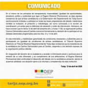 OEP asegura igualdad de condiciones y atribuye inasistencia a decisión de una candidatura