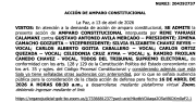 Sala Constitucional paceña admite recurso de Yahuasi contra el TSE y fija medidas cautelares