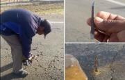 SORPRENDEN A COMUNARIO PERFORANDO LA VÍA PARA INSTALAR FIERROS AFILADOS EN LA CARRETERA LA PAZ-ORURO