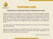La Paz: Alcaldía suspende entrega del desayuno escolar este lunes por paro del magisterio urbano