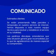 Tigo reporta “fallas parciales y temporales” en su servicio de internet