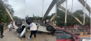 Vagoneta vuelca en el puente del Urubó y provoca caos vehicular