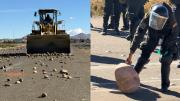 Comienza el desbloqueo en Caracollo; Policía realiza el levantamiento de piedras