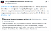 EE.UU. anuncia apoyo humanitario para Bolivia frente a los bloqueos en carreteras