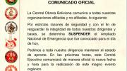La COB suspende su ampliado nacional por razones de seguridad