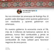 Evo Morales responde a Rodrigo Paz: “Gobernar exige capacidad, no amenazas”