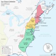 El mapa de las Trece Colonias, el germen de Estados Unidos
