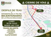 Anuncian cierre temporal de vías en La Paz por desfile y encendido de la Tea del Bicentenario de la Policía