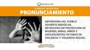 DEFENSORÍA DEL PUEBLO ADVIERTE RIESGO DE RETROCESO EN PROTECCIÓN DE MUJERES, NIÑAS, NIÑOS Y ADOLESCENTES VÍCTIMAS DE VIOLENCIA Y VIOLENCIA SEXUAL (PRONUNCIAMIENTO)