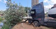 Cisterna choca contra un árbol en el cuarto anillo de la capital cruceña