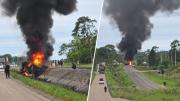 Chocan dos cisternas y provocan voraz incendio en la carretera al sur de Santa Cruz